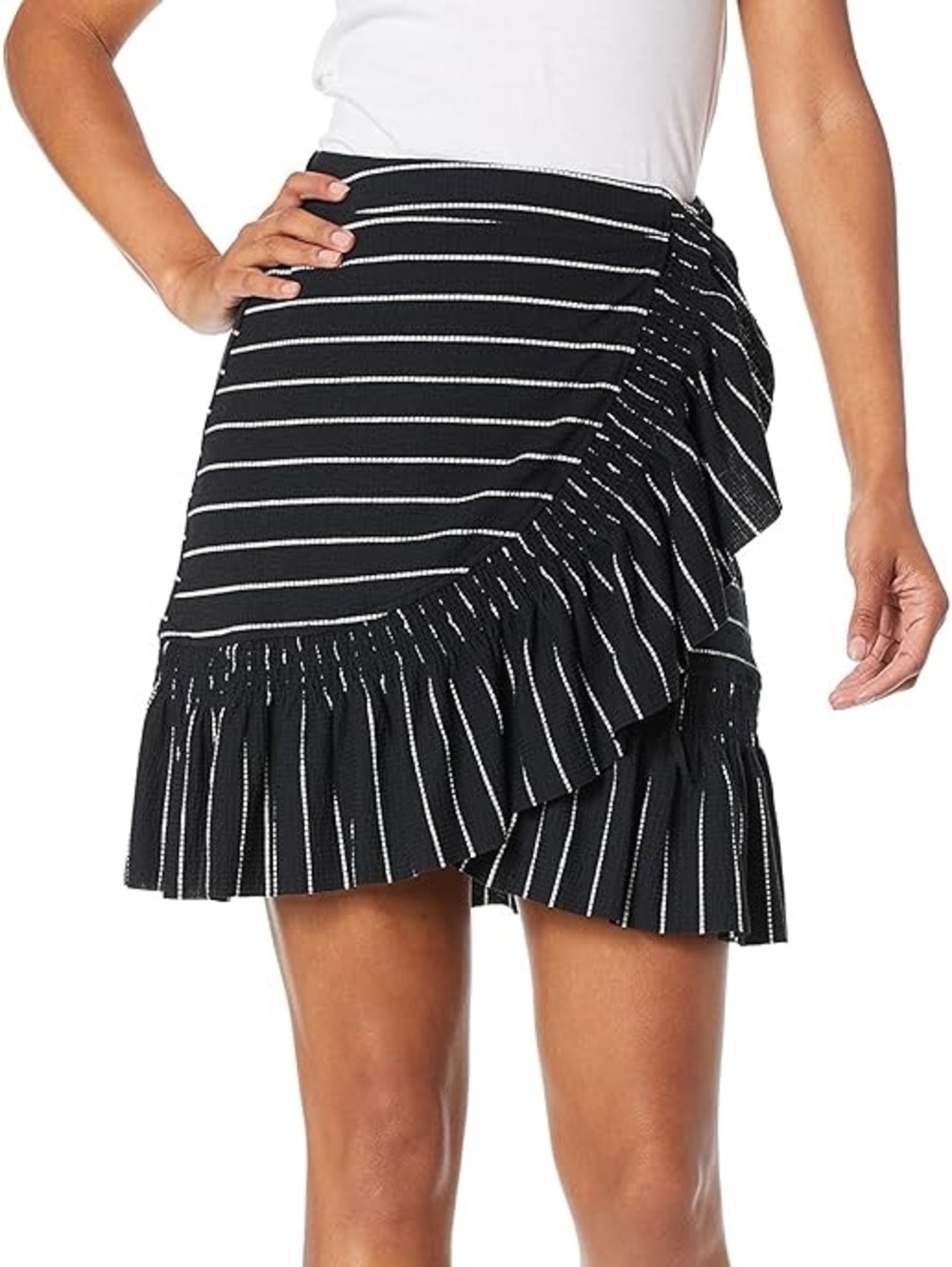 Moon River Moon River Women's Striped Wrap Ruffle Hem Knit Skirt small